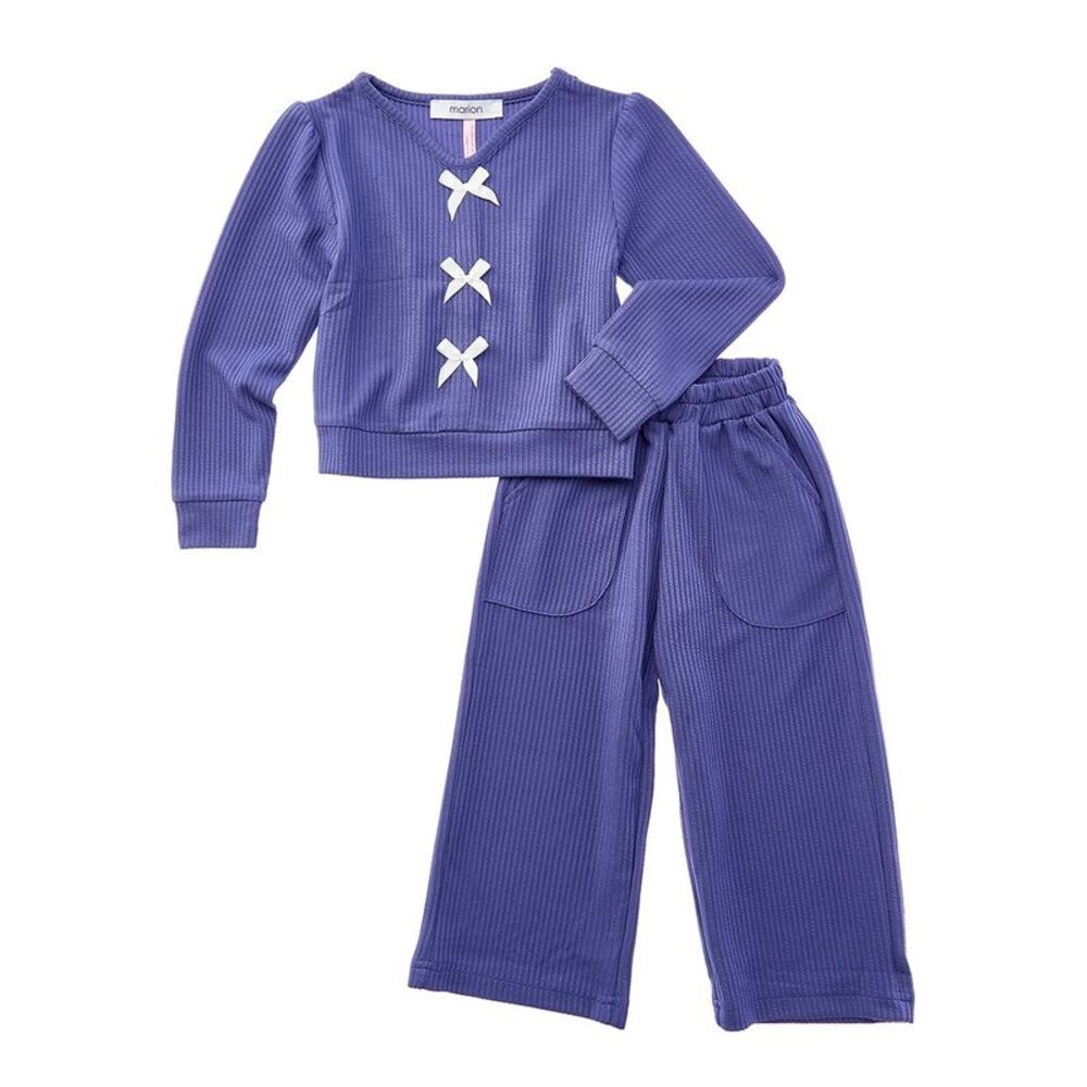 Marion Girls  2Pc Knit Ribbed Top & Pant Set